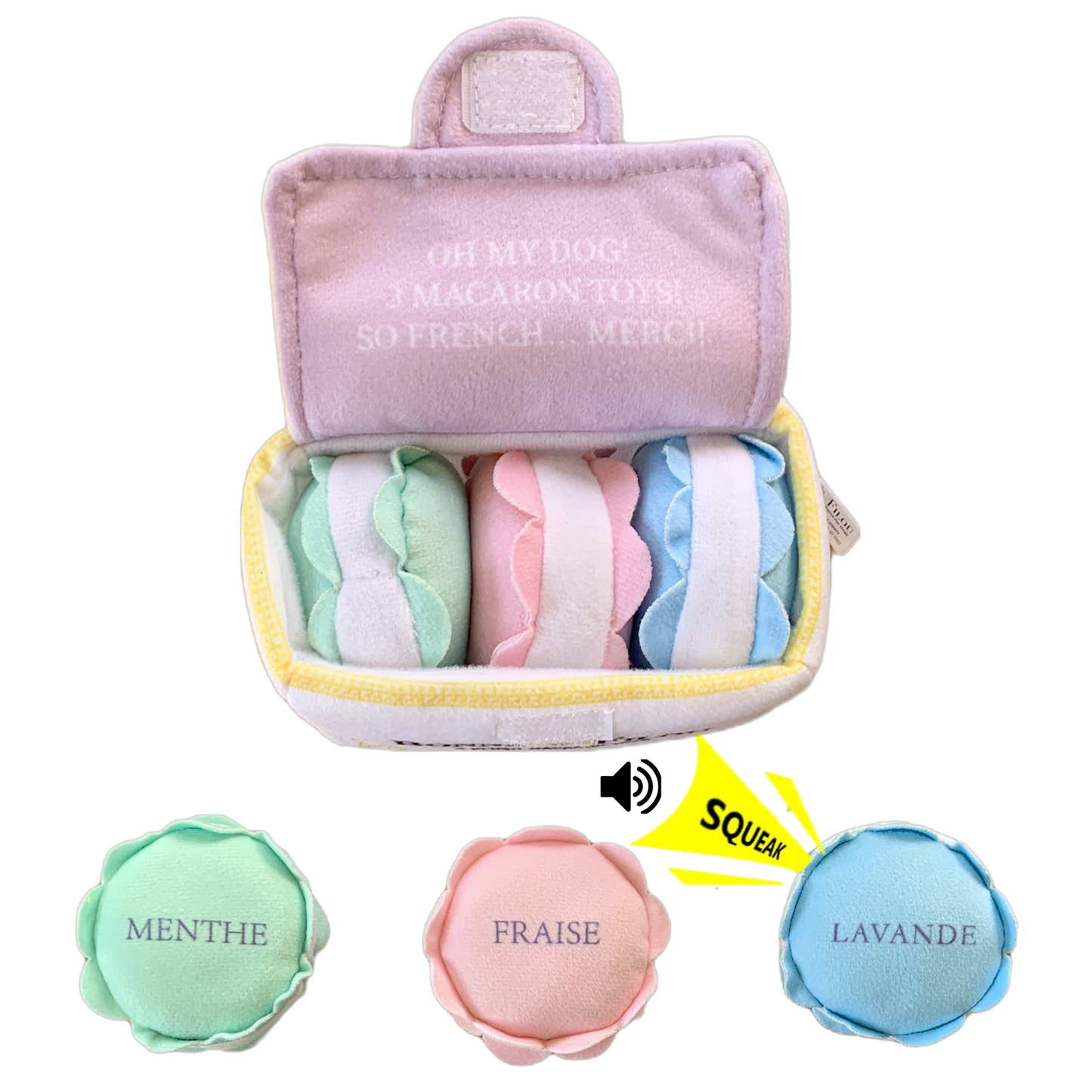 Plush Macaron Squeaky Dog Toy (3 or 6 macarons) - All Sizes
