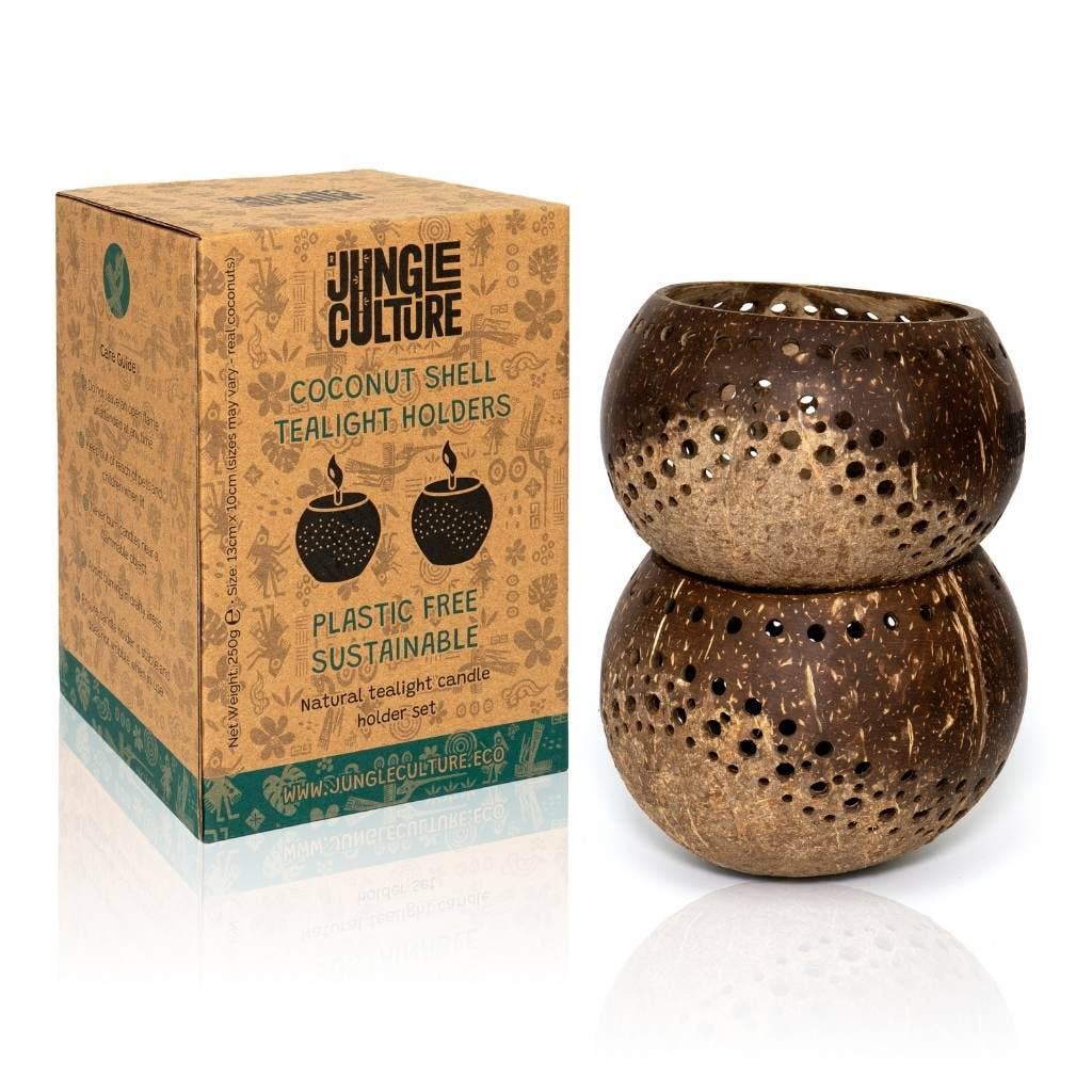 Tea Light Holder Set - Handmade Natural Coconut Shell