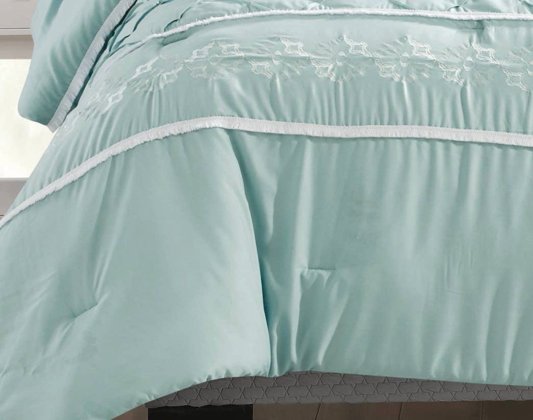 Ultra Soft Ruffle Baby Blue Pleated Comforter - 7 Piece Set