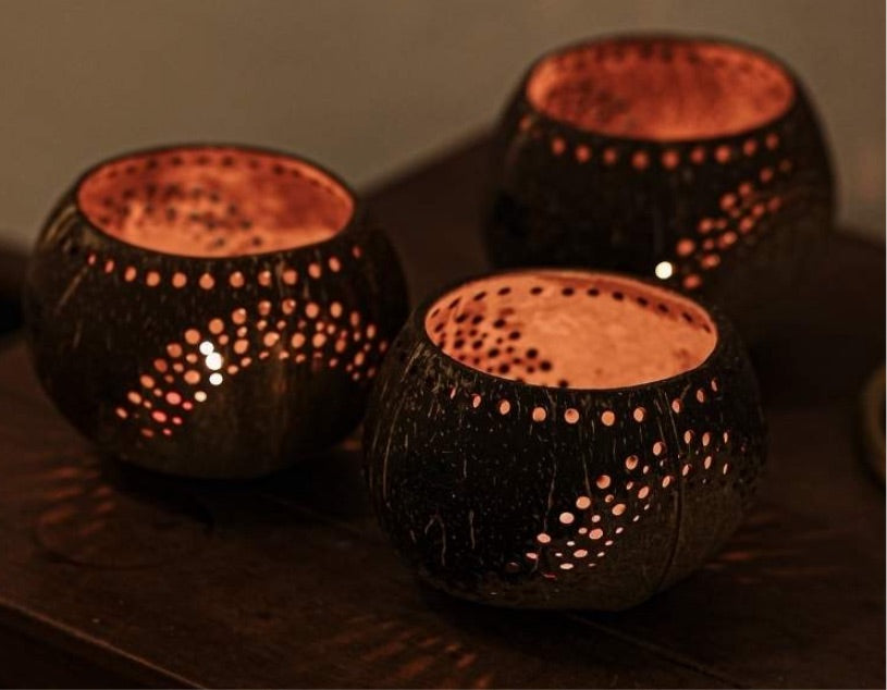 Tea Light Holder Set - Handmade Natural Coconut Shell