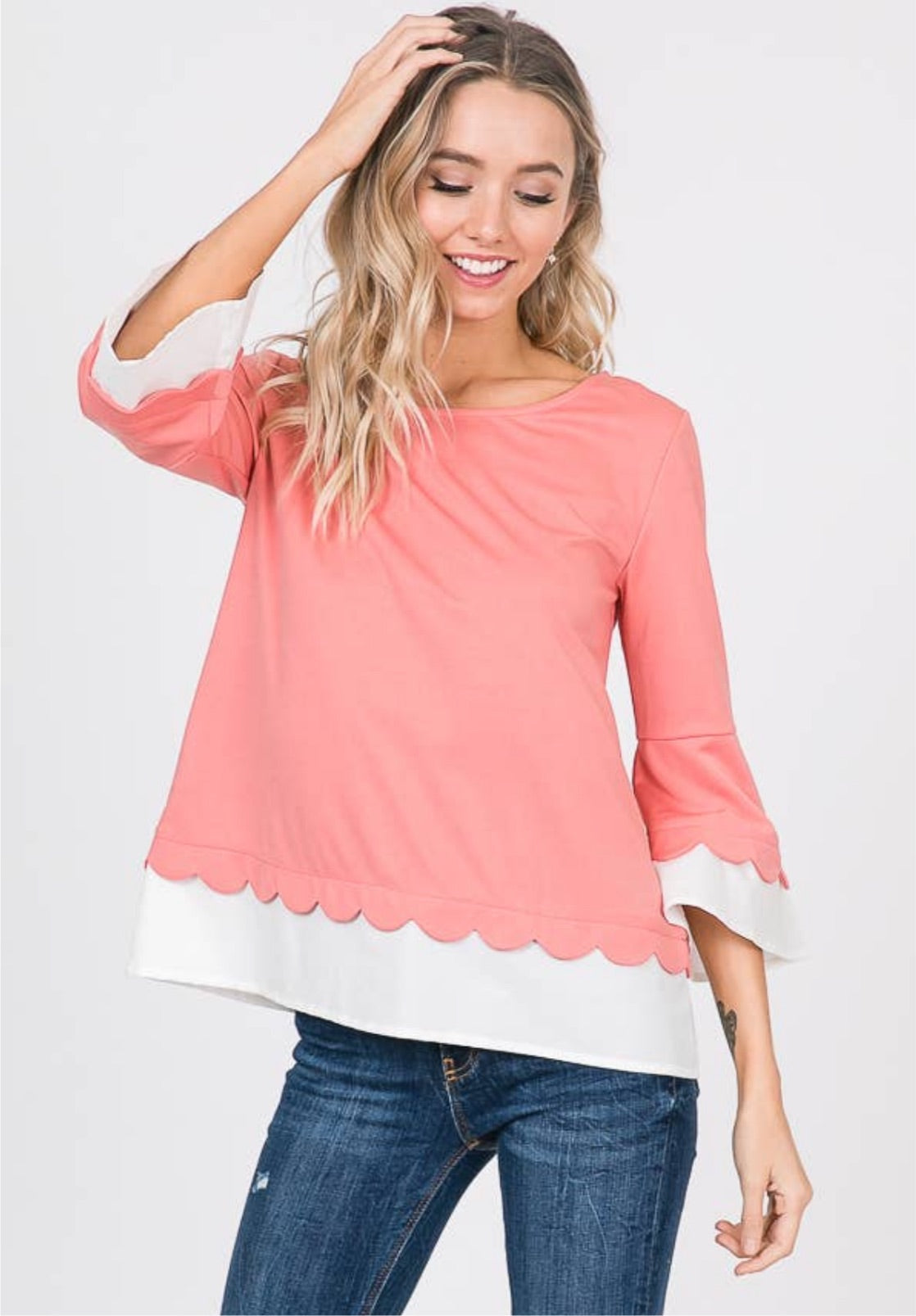 Racheal Peach Layered Sleeve Top