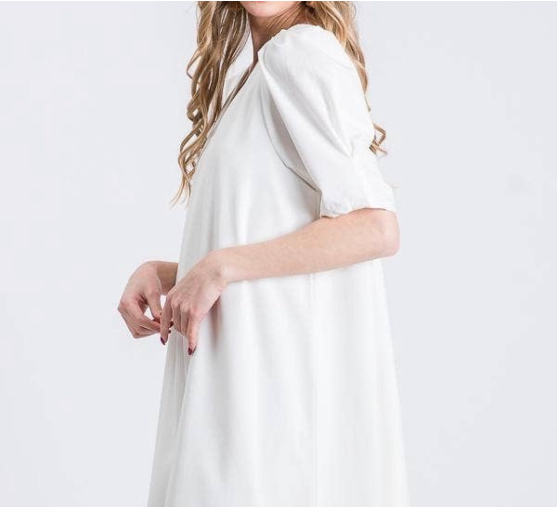 V-neck Puff Sleeve Dress
