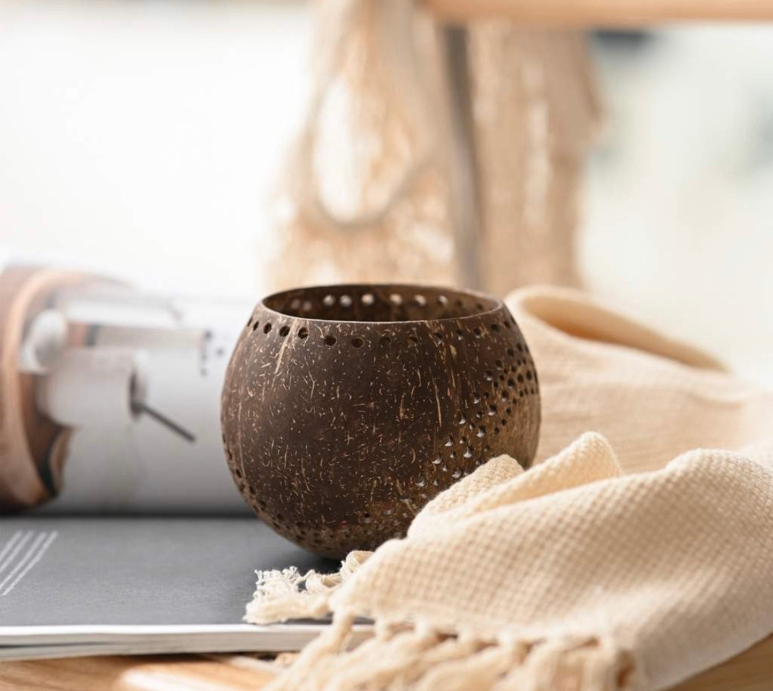 Tea Light Holder Set - Handmade Natural Coconut Shell