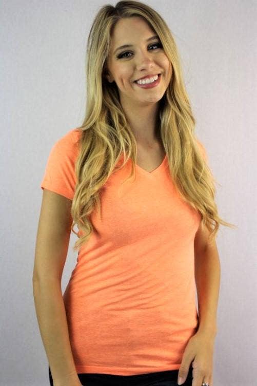 Women's V-Neck Short Sleeve Shirt - Neon Heather Orange