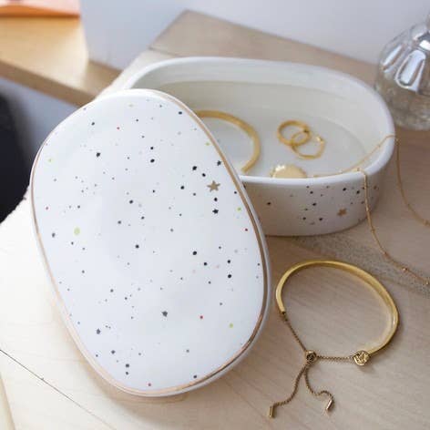 Ceramic Moon, Dots, & Stars Trinket Box