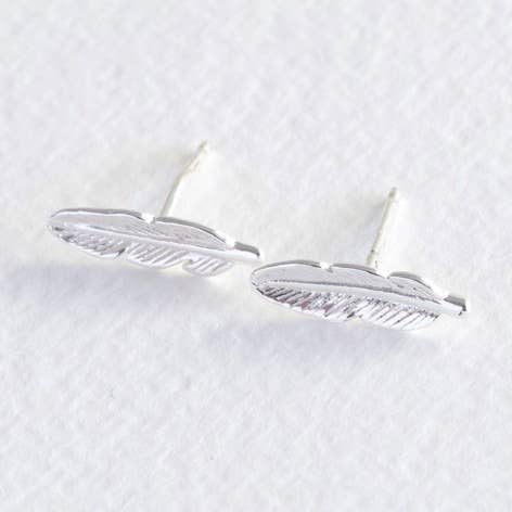 Mini Sterling Silver Feather Stud Earrings