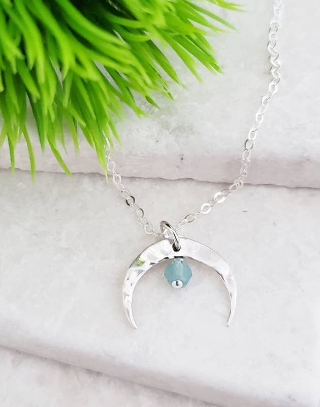 Silver Hammered Crescent Moon Necklace - Pacific Opal