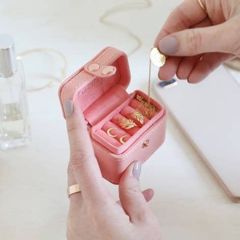 Vegan leather Peach Pink Mini Travel Ring Box