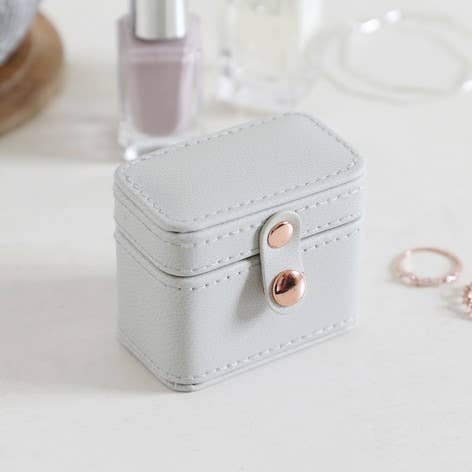 Vegan leather Grey Mini Travel Ring Box