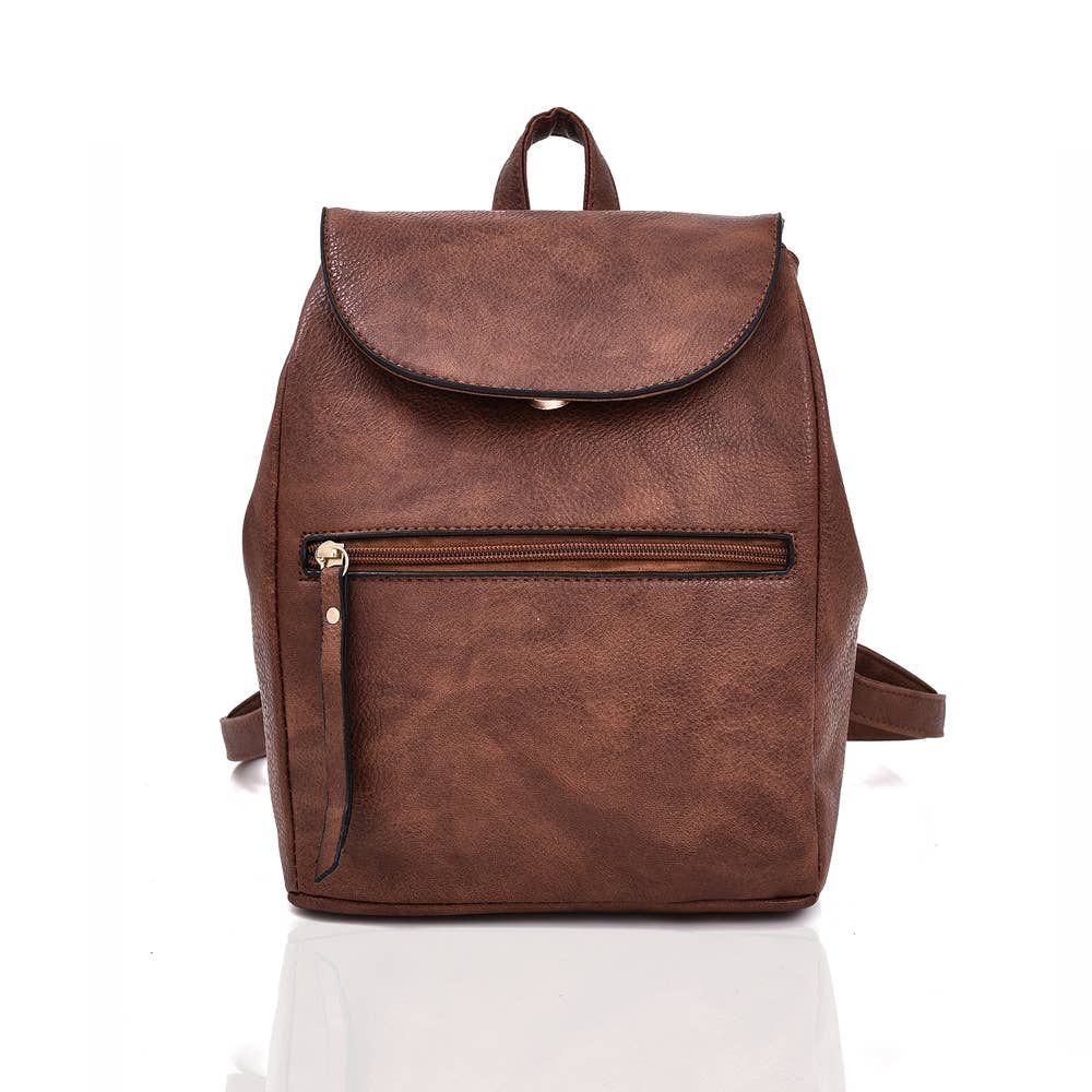 Paris Front Zip Backpack - Red Brown