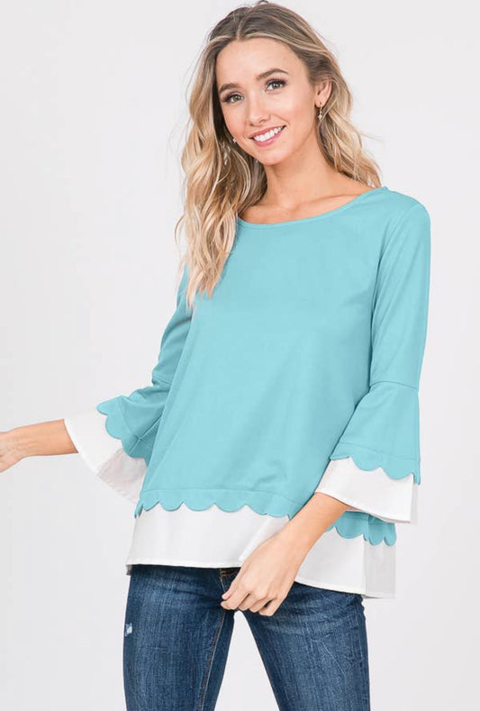 Light Blue Layered Sleeve Top