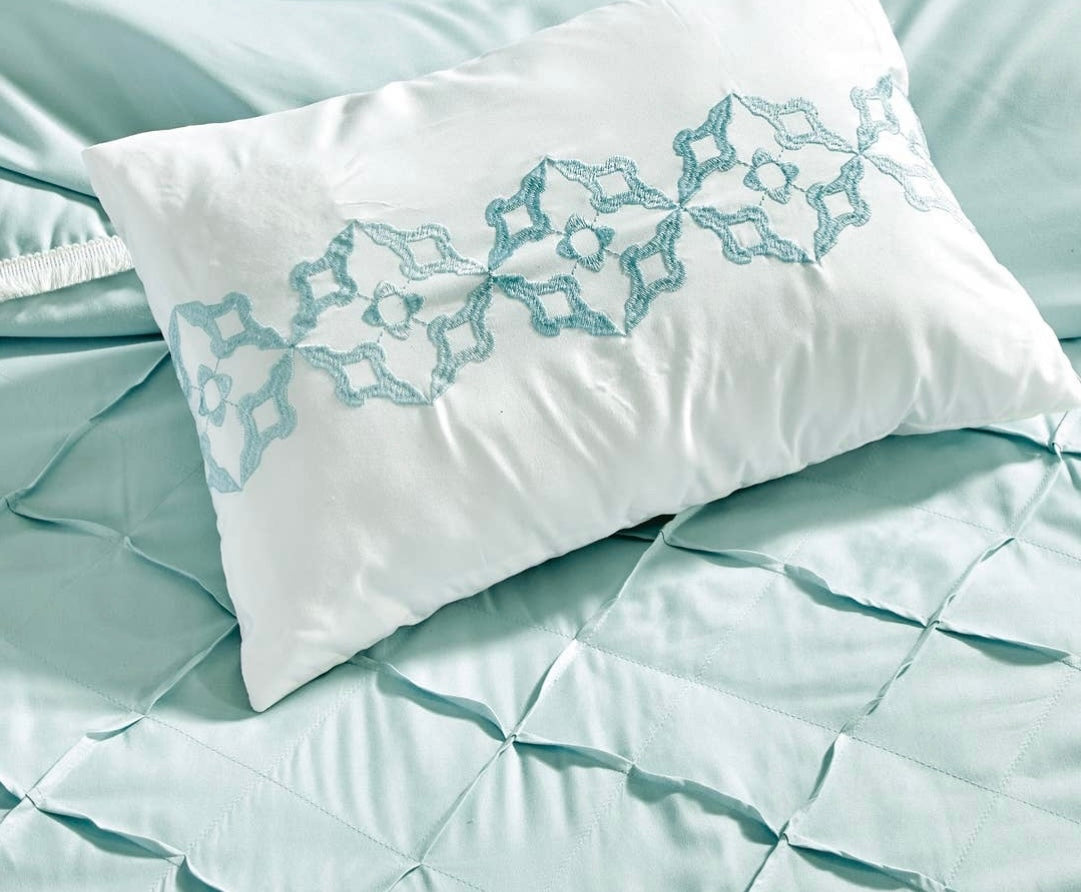 Ultra Soft Ruffle Baby Blue Pleated Comforter - 7 Piece Set