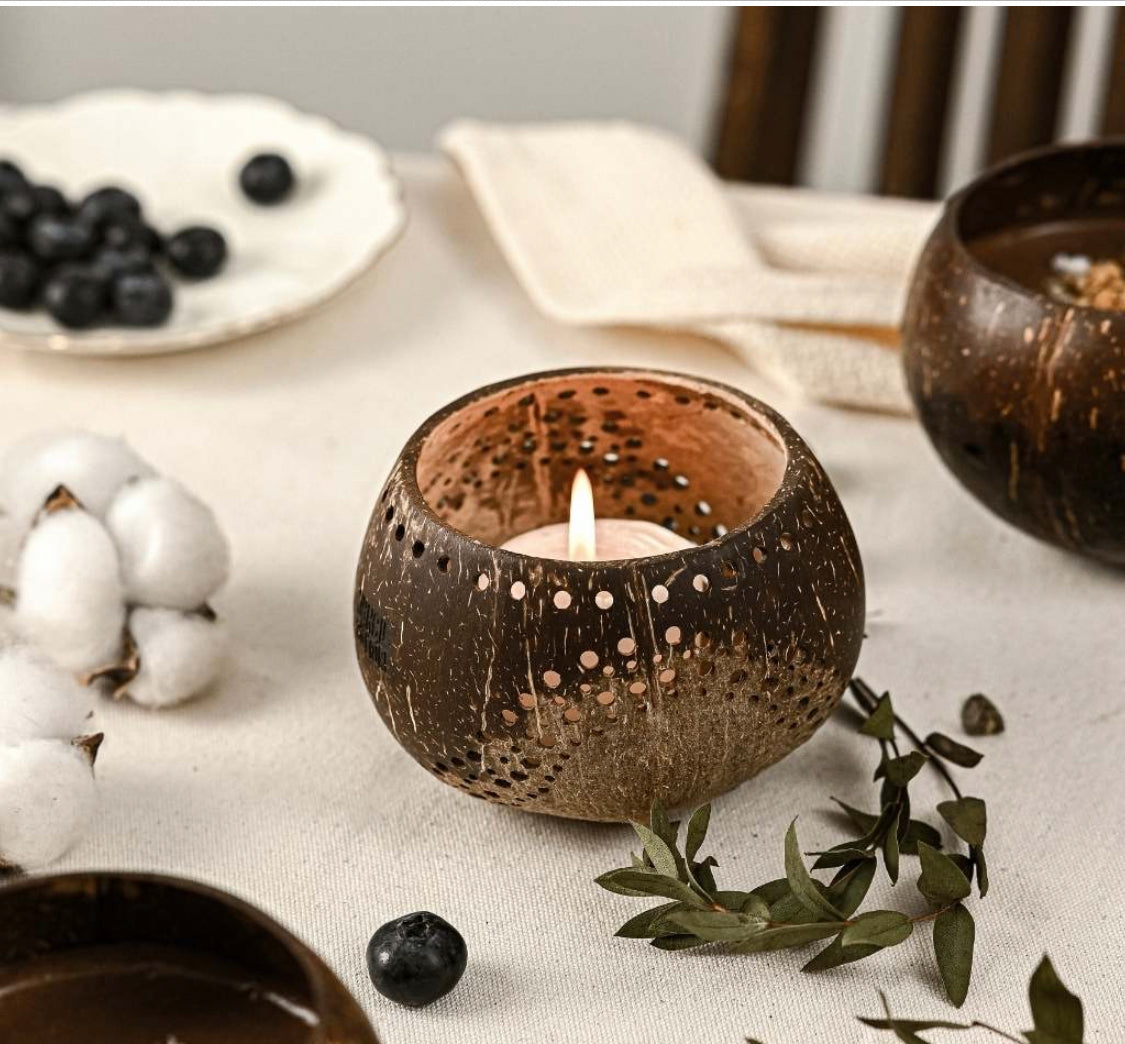 Tea Light Holder Set - Handmade Natural Coconut Shell